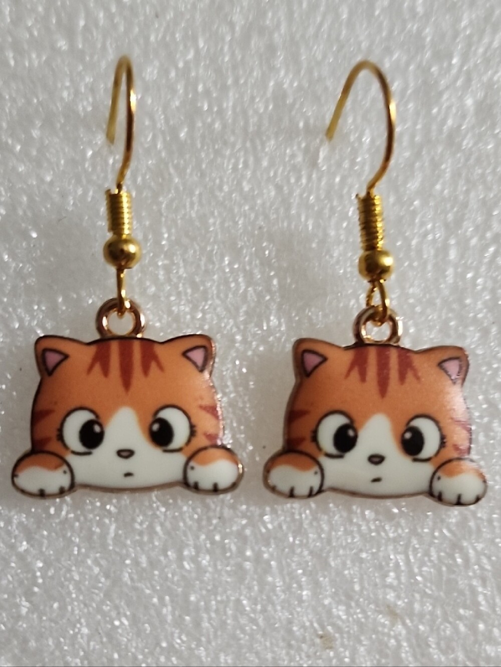 Hand Crafted Orange Cat Earrings with Gold Hooks - Picture 1 of 3